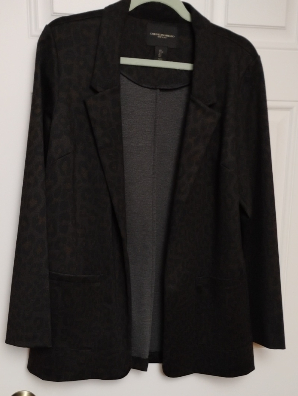 Christian Siriano Black Leopard-Print Open Blazer